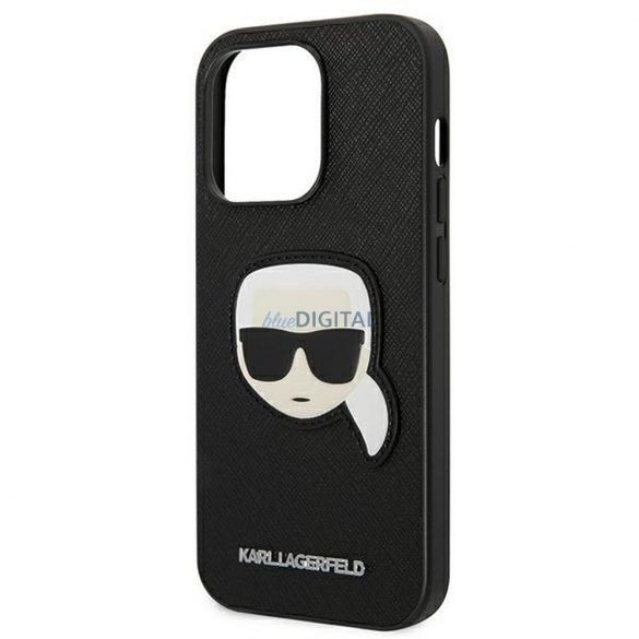 Husă originală KARL LAGERFELD KLHCP14LSAPKHK pentru iPhone 14 PRO (Saffiano cu plasture Karl Head / negru)