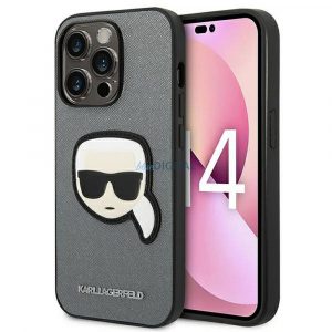 Husă originală KARL LAGERFELD KLHCP14LSAPKHG pentru iPhone 14 PRO (Saffiano cu plasture Karl Head / argintiu)