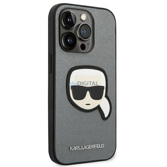 Husă originală KARL LAGERFELD KLHCP14LSAPKHG pentru iPhone 14 PRO (Saffiano cu plasture Karl Head / argintiu)