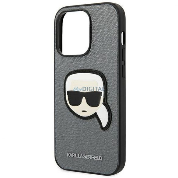 Husă originală KARL LAGERFELD KLHCP14LSAPKHG pentru iPhone 14 PRO (Saffiano cu plasture Karl Head / argintiu)