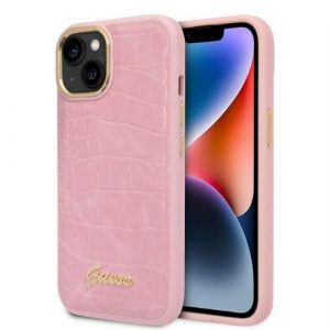 Husa GUESS pentru IPHONE 13 / 14 / 15 GUHCP14SHGCRHP (Colecția Croco) roz