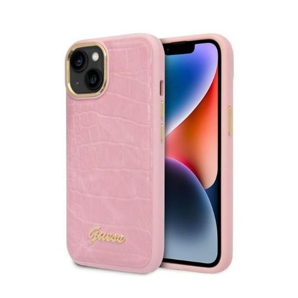 Husa GUESS pentru IPHONE 13 / 14 / 15 GUHCP14SHGCRHP (Colecția Croco) roz