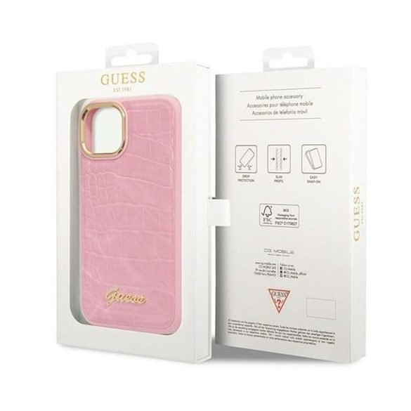 Husa GUESS pentru IPHONE 13 / 14 / 15 GUHCP14SHGCRHP (Colecția Croco) roz