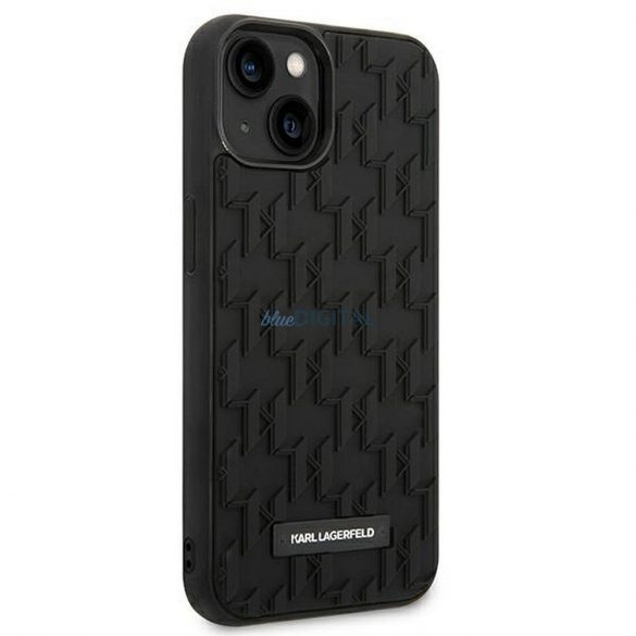 Husă originală KARL LAGERFELD KLHCP14MRUPKLPK pentru iPhone 14 PLUS (carcasă din cauciuc 3D, model monogramă, placă metalică / negru)