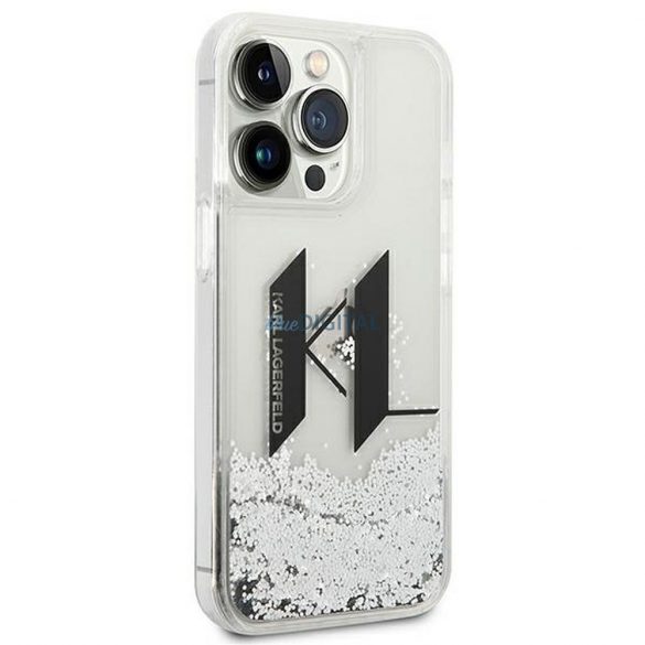 Husă originală KARL LAGERFELD KLHCP14LLBKLCS pentru iPhone 14 PRO (Liguid Glitter Big KL Logo / argintiu)