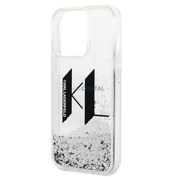 Husă originală KARL LAGERFELD KLHCP14LLBKLCS pentru iPhone 14 PRO (Liguid Glitter Big KL Logo / argintiu)