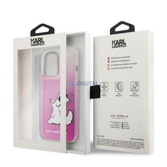 Husă originală KARL LAGERFELD KLHCP14LCFNRCPI pentru iPhone 14 PRO (Choupette Eat / roz)