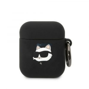 Husa originala KARL LAGERFELD KLA2RUNCHK pentru Apple Airpods 1 / 2 (3D Sil NFT Choupette / negru)