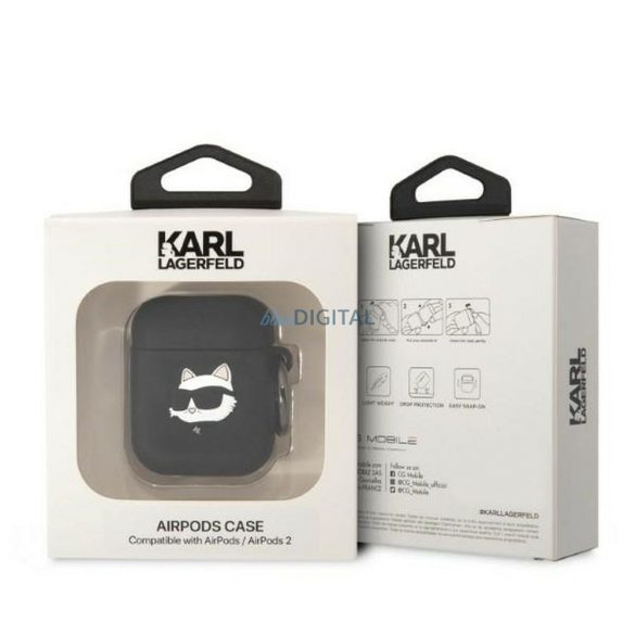 Husa originala KARL LAGERFELD KLA2RUNCHK pentru Apple Airpods 1 / 2 (3D Sil NFT Choupette / negru)