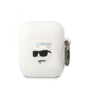 Husa originala KARL LAGERFELD KLA2RUNCHH pentru Apple Airpods 1 / 2 (3D Sil NFT Choupette / alb)