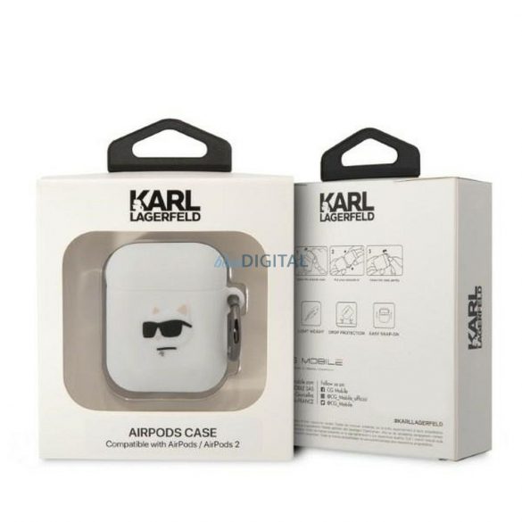 Husa originala KARL LAGERFELD KLA2RUNCHH pentru Apple Airpods 1 / 2 (3D Sil NFT Choupette / alb)