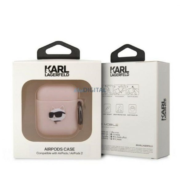 Husa originala KARL LAGERFELD KLA2RUNCHP pentru Apple Airpods 1/2 (3D Sil NFT Choupette / roz)