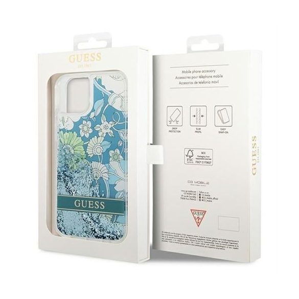 Husă GUESS pentru IPHONE 13 / 14 / 15 GUHCP14SLFLSN (Flower Liquid Glitter) verde