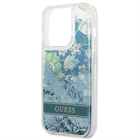 Husă originală GUESS GUHCP14LLFLSN pentru iPhone 14 PRO (Lichide Glitter Flower / verde)