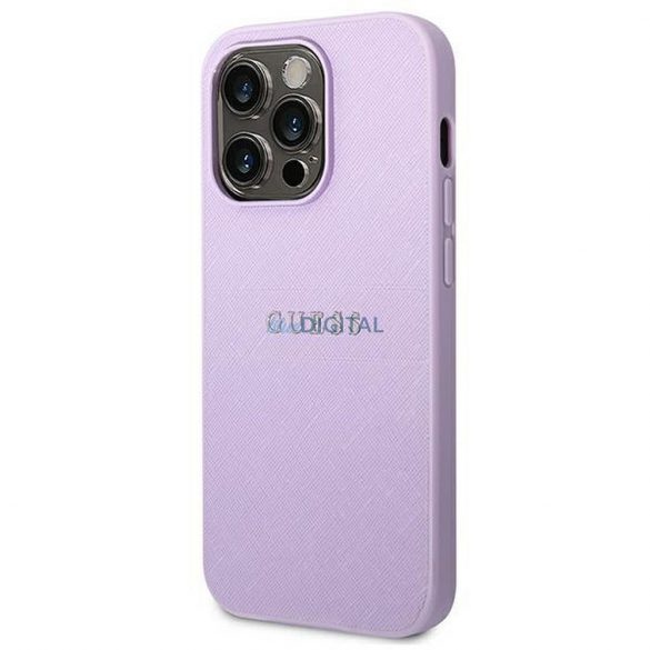 Carcasa originala GUESS GUHCP14LPSASBPU pentru iPhone 14 PRO (Saffiano cu logo metalic/violet)