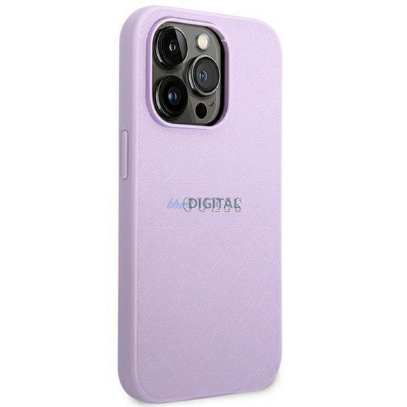 Carcasa originala GUESS GUHCP14LPSASBPU pentru iPhone 14 PRO (Saffiano cu logo metalic/violet)