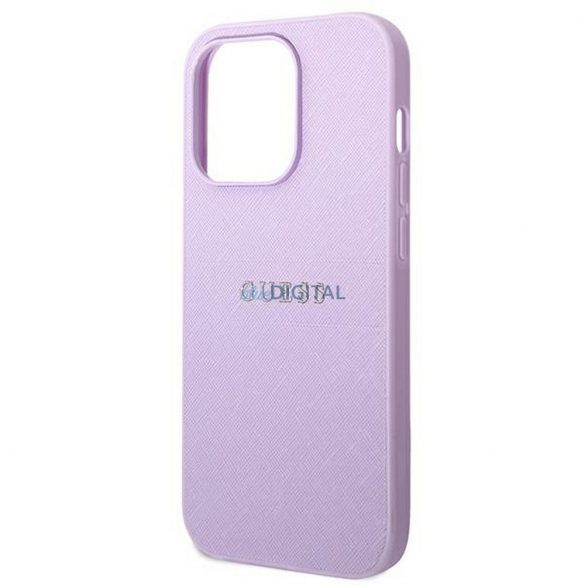 Carcasa originala GUESS GUHCP14LPSASBPU pentru iPhone 14 PRO (Saffiano cu logo metalic/violet)