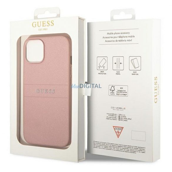 Carcasa originala GUESS GUHCP14MPSASBPI pentru iPhone 14 PLUS (Saffiano cu logo metalic / roz)