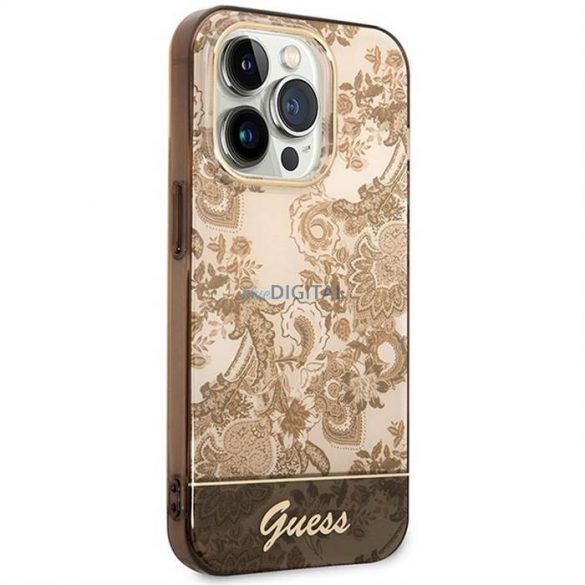 Carcasa originala GUESS GUHCP14XHGPLHC pentru iPhone 14 PRO MAX (IML Electro Cam TDJ / ocru)