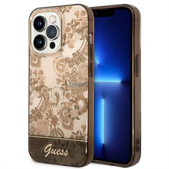 Carcasa originala GUESS GUHCP14XHGPLHC pentru iPhone 14 PRO MAX (IML Electro Cam TDJ / ocru)