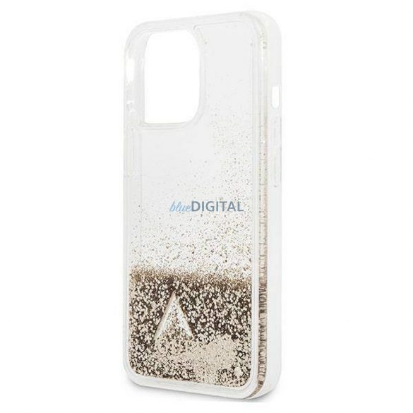 Husă originală GUESS GUOHCP14XGLHFLGO pentru iPhone 14 PRO MAX (Liquide Glitter Charms / auriu)