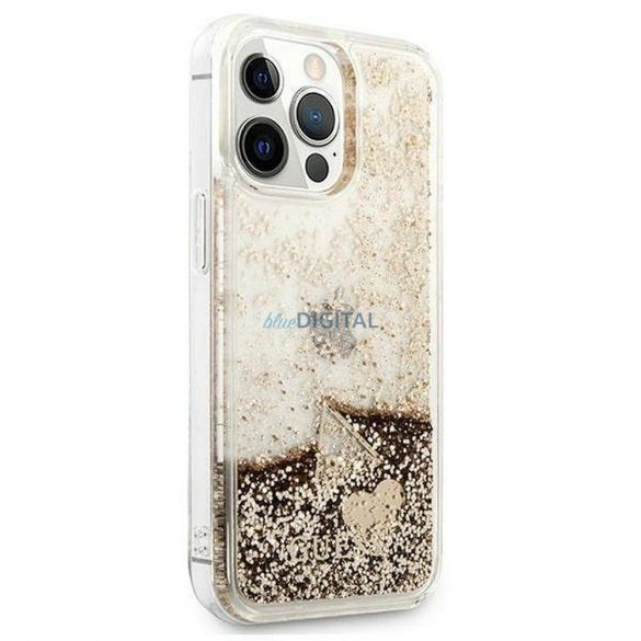 Husă originală GUESS GUOHCP14XGLHFLGO pentru iPhone 14 PRO MAX (Liquide Glitter Charms / auriu)