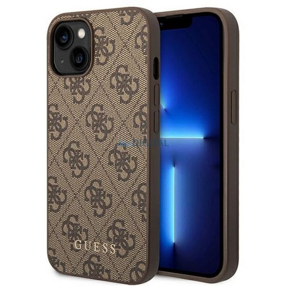 Husă originală GUESS GUHCP14SG4GFBR pentru iPhone 14 (4G Gold Logo / maro)