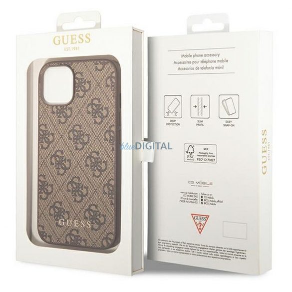 Husă originală GUESS GUHCP14SG4GFBR pentru iPhone 14 (4G Gold Logo / maro)