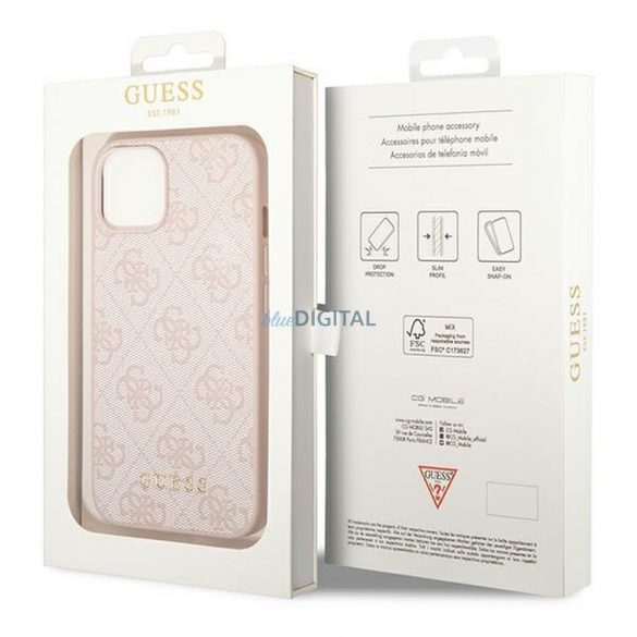 Husă originală GUESS GUHCP14SG4GFPI pentru iPhone 14 (4G Gold Logo / roz)