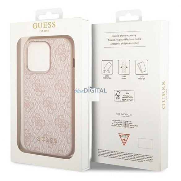 Husă originală GUESS GUHCP14LG4GFPI pentru iPhone 14 PRO (4G Gold Logo / roz)