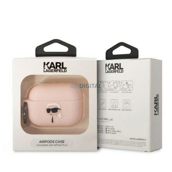 Husă originală KARL LAGERFELD KLAP2RUNIKP pentru Apple Airpods Pro 2 (3D Sil NFT Karl / roz)