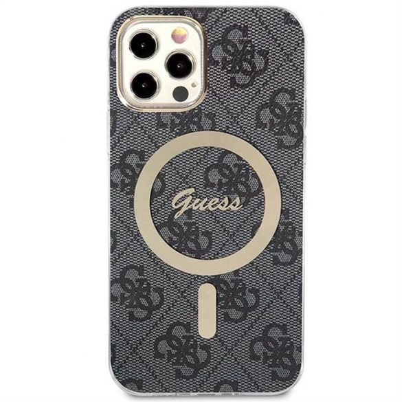 Oryginal Set GUESS GUBPN61H4EACSK pentru iPhone 12/12 Pro (Bundle Pack Magsafe:Husă+ Încărcător 4G / Aur - Negru)