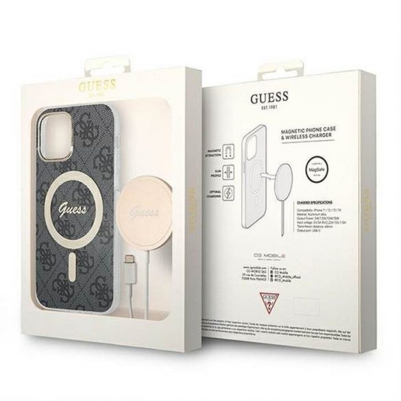 Oryginal Set GUESS GUBPN61H4EACSK pentru iPhone 12/12 Pro (Bundle Pack Magsafe:Husă+ Încărcător 4G / Aur - Negru)