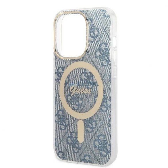 Set original GUESS GUBPP14LH4EACSB pentru iPhone 14 Pro (pachet Magsafe: carcasă + încărcător 4G / Aur - Albastru)