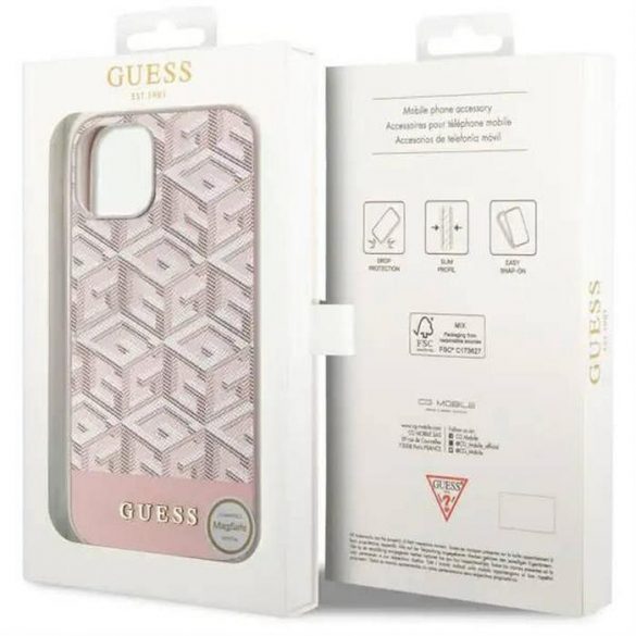 Husă originală GUESS GUHMP14SHGCFSEP pentru iPhone 14 (Magsafe GCUBE Stripes / roz)