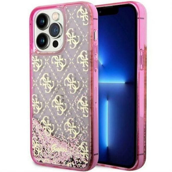 Husă originală GUESS GUHCP14LLC4PSGP pentru iPhone 14 PRO (Lichid Glitter 4G Translucid/roz)