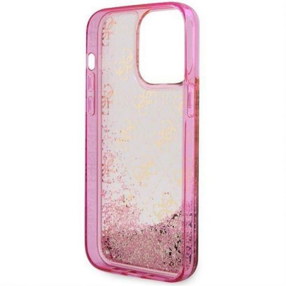 Husă originală GUESS GUHCP14LLC4PSGP pentru iPhone 14 PRO (Lichid Glitter 4G Translucid/roz)