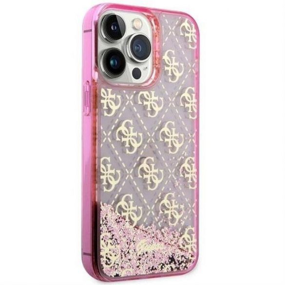 Husă originală GUESS GUHCP14LLC4PSGP pentru iPhone 14 PRO (Lichid Glitter 4G Translucid/roz)