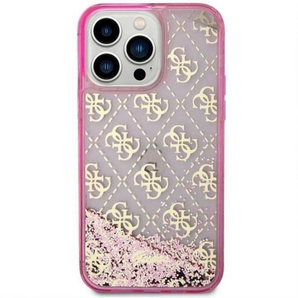 Husă originală GUESS GUHCP14LLC4PSGP pentru iPhone 14 PRO (Lichid Glitter 4G Translucid/roz)