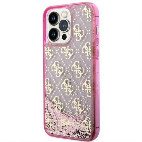 Husă originală GUESS GUHCP14LLC4PSGP pentru iPhone 14 PRO (Lichid Glitter 4G Translucid/roz)