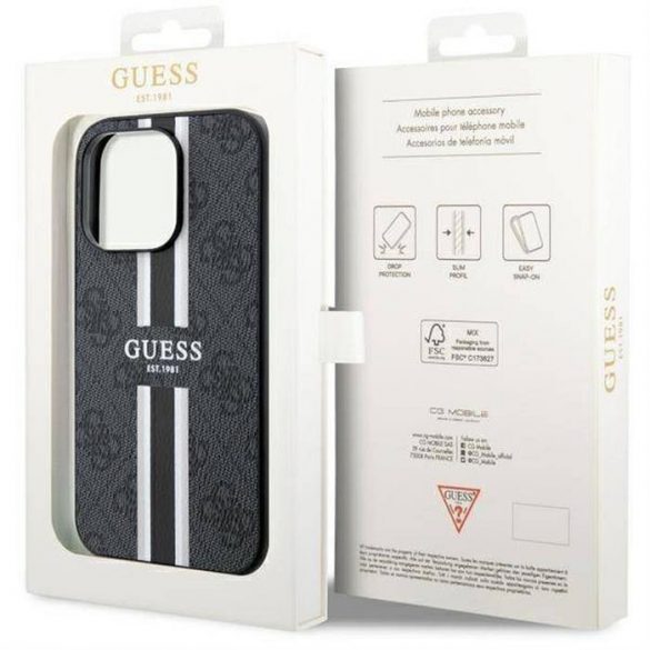 Husă originală GUESS GUHMP14XP4RPSK pentru iPhone 14 PRO MAX (Magsafe 4G Printed Stripes / negru)