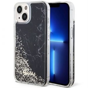 Husă GUESS pentru IPHONE 13 / 14 / 15 GUHCP14SLCSGSGK (Marmură cu sclipici lichid) neagră