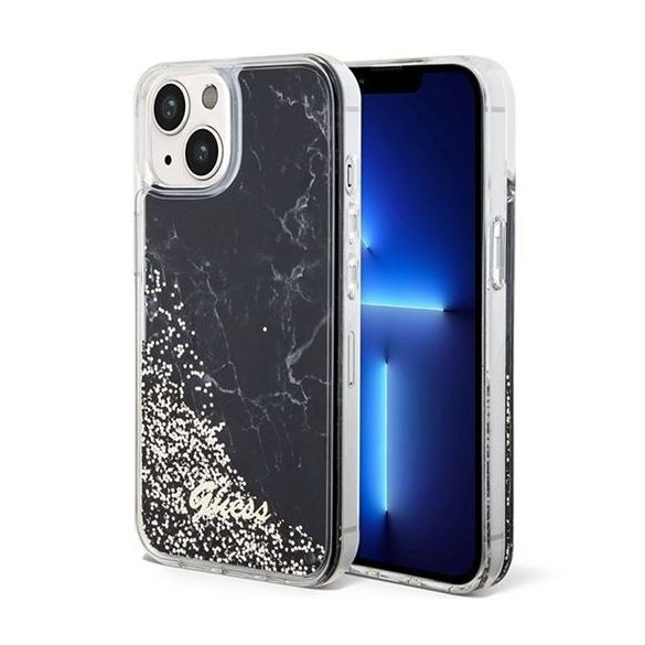 Husă GUESS pentru IPHONE 13 / 14 / 15 GUHCP14SLCSGSGK (Marmură cu sclipici lichid) neagră