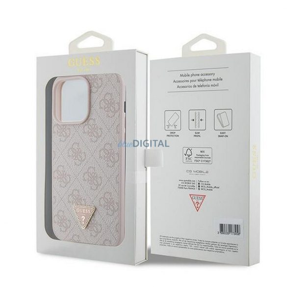 Guess GUHCP15XP4TDPP Geantă din piele PU 4G Triangle Strass iPhone 15 Pro Max - roz