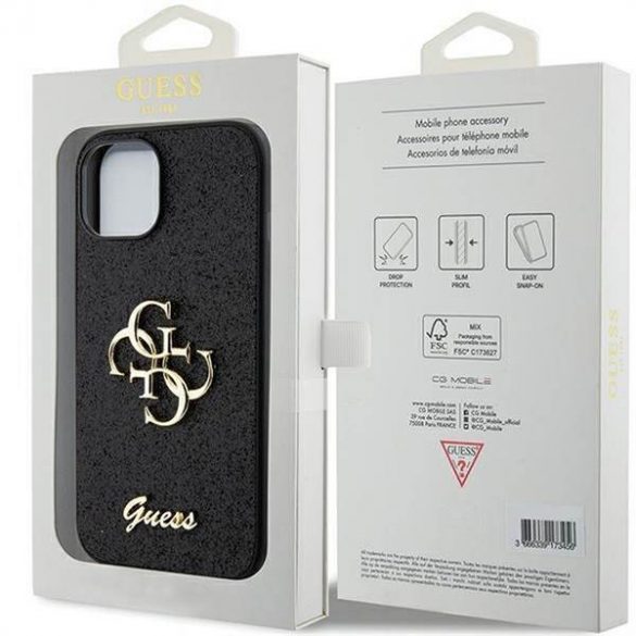 Husă originală GUESS GUHCP15SHG4SGK pentru iPhone 15 (Fixed Glitter Big 4G / negru)