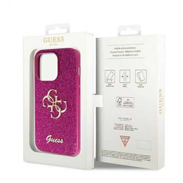 Husă originală GUESS GUHCP15LHG4SGU pentru iPhone 15 Pro (Fixed Glitter Big 4G / violet)