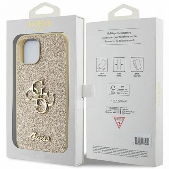 Husă originală GUESS GUHCP15SHG4SGD pentru iPhone 15 (Fixed Glitter Big 4G / auriu)