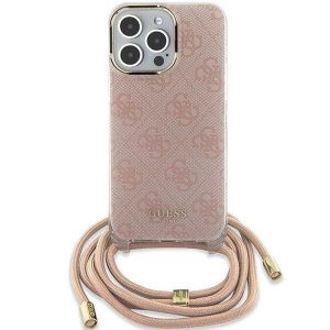 Husă originală GUESS GUHCP15SHC4SEP pentru iPhone 15 (Crossbody Cord 4G Print / roz)