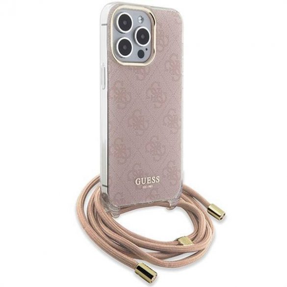 Husă originală GUESS GUHCP15LHC4SEP pentru iPhone 15 Pro (Crossbody Cord 4G Print / roz)