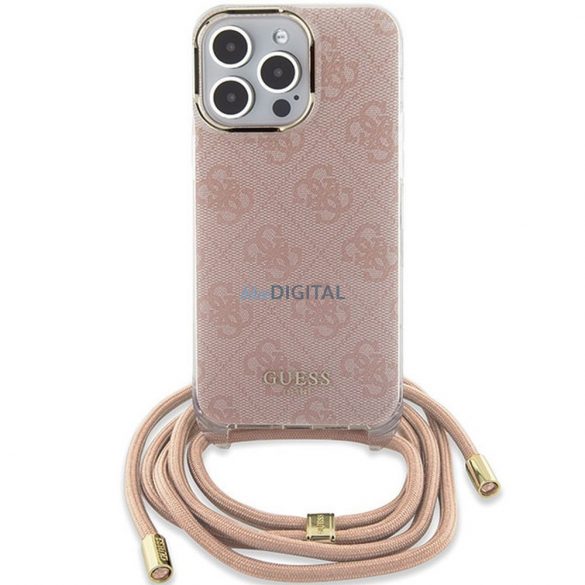 Husă originală GUESS GUHCP15XHC4SEP pentru iPhone 15 Pro Max (Crossbody Cord 4G Print / roz)